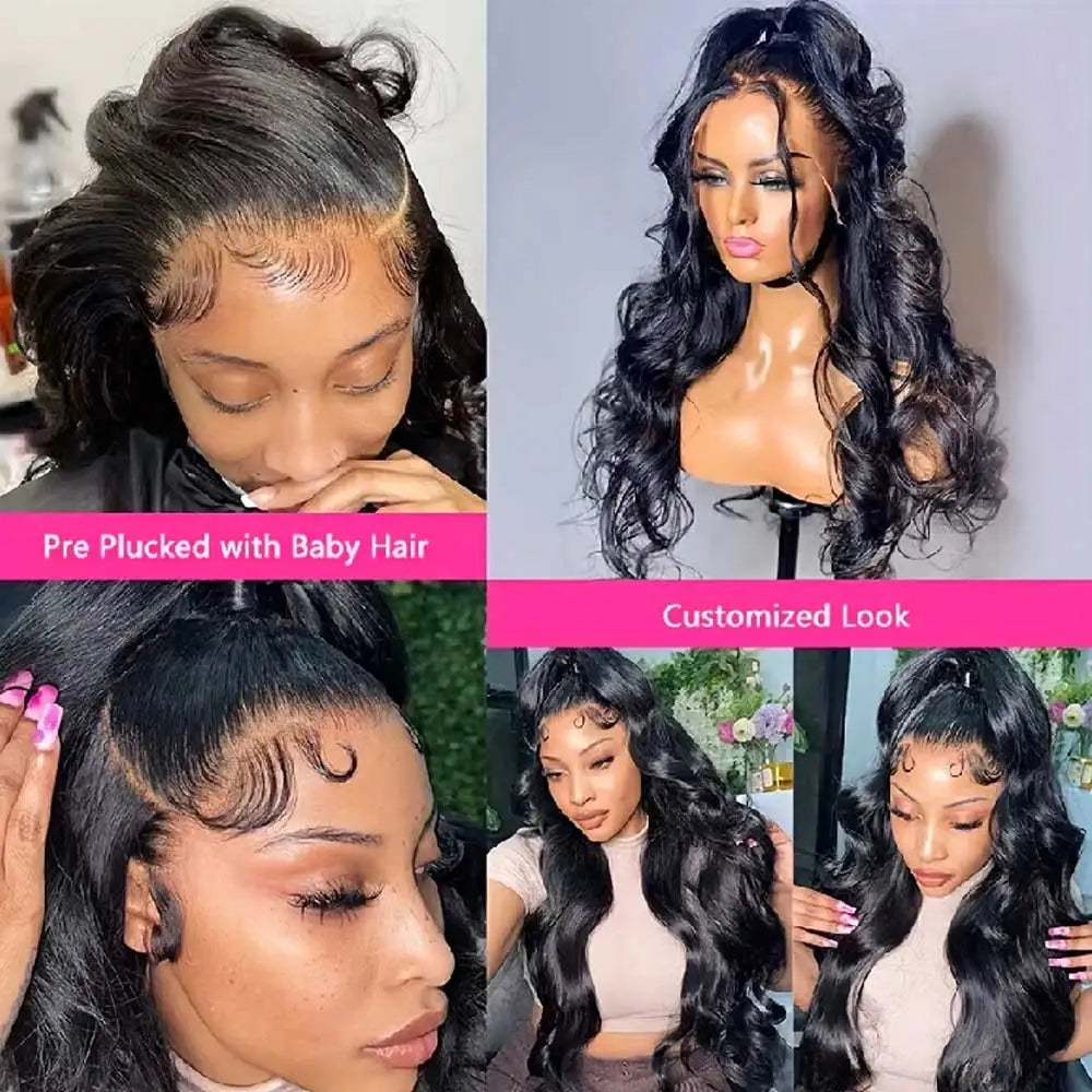 360 Lace Front Wigs Human Hair with Drawstring Pre Plucked Hidden Strap 360 HD Full Lace Body Wave Frontal Wig Glueless Wigs