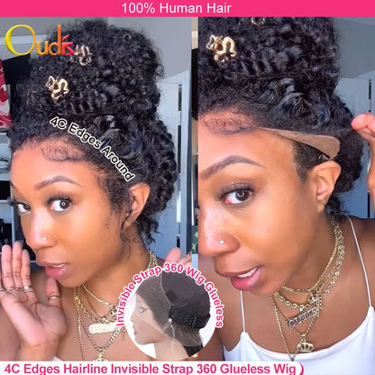 4C Kinky Edges Water Wave Invisible Strap 360 Full Lace Front Glueless Wig Vietnamese Raw Human Hair Deep Wave Lace Frontal Wig