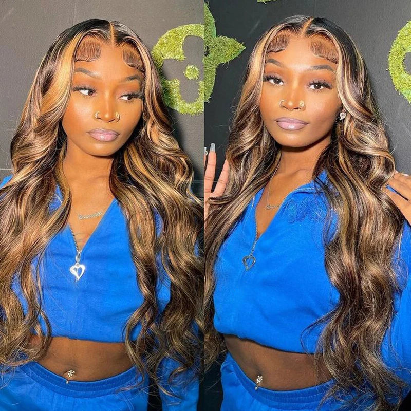 Body Wave 13x6 13x4 Lace Frontal Human Hair Wig Transparent 100% Highlight 34 Inch Brazilian Wigs #4/27 on sale For Women 180%