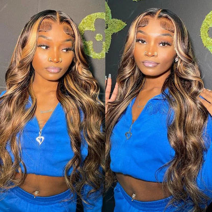 Body Wave 13x6 13x4 Lace Frontal Human Hair Wig Transparent 100% Highlight 34 Inch Brazilian Wigs #4/27 on sale For Women 180%