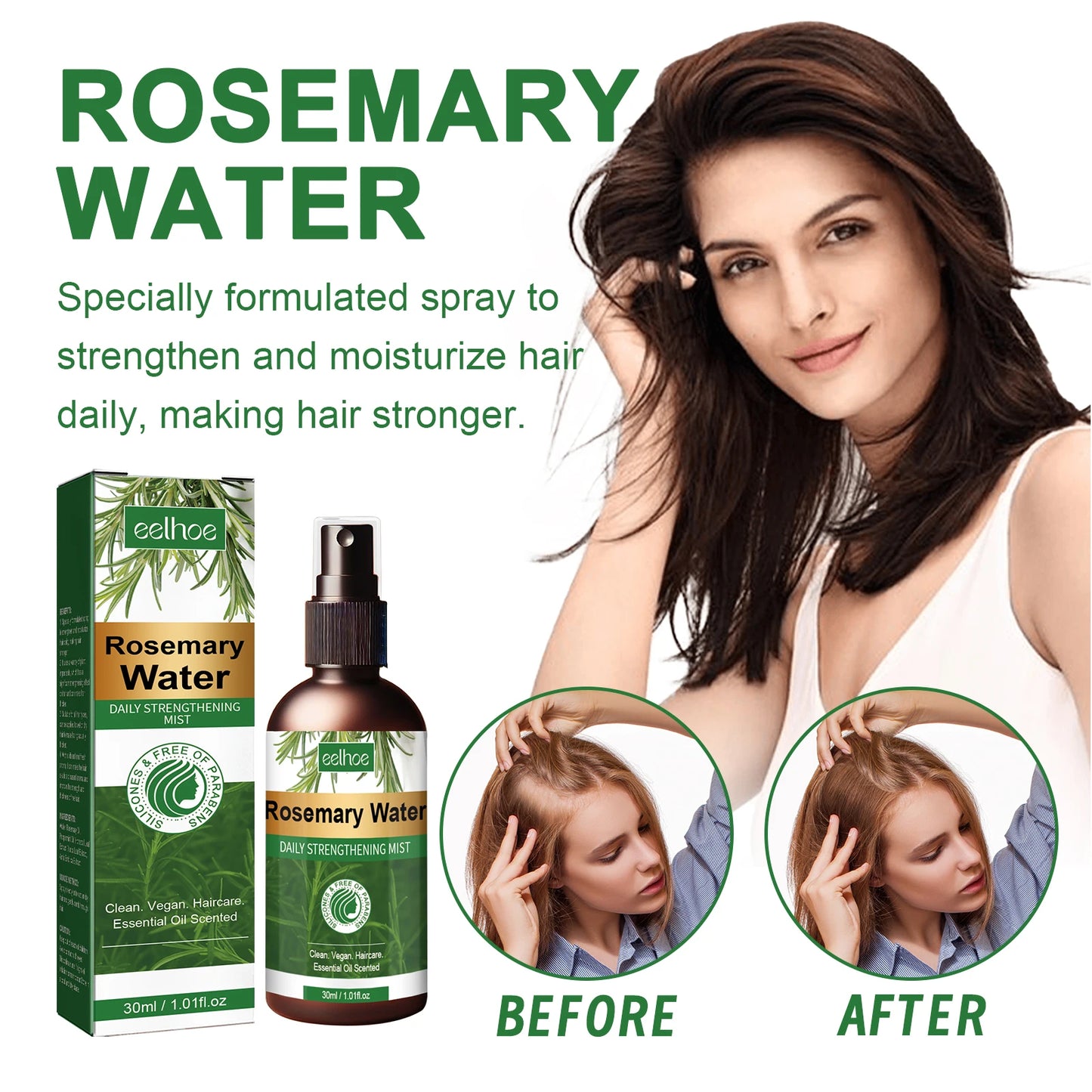 Eelhoe Rosemary Hair Care Series Promote Hair Growth Nourish Strengthen Roots Relieve Scalp Tension Dense Hair Oil With Brush