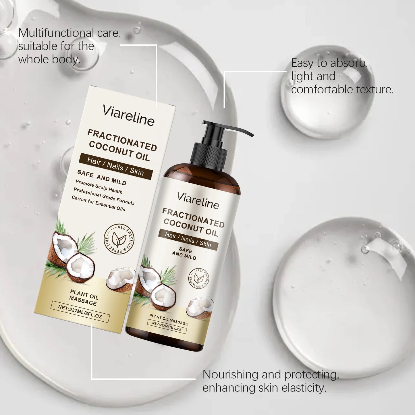 Viareline Coconut Body Essence Oil Moisturizing Massage Body Relief Soreness and Fatigue Daily Nourishing Coconut Body Oil