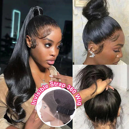 360 Lace Front Wigs Human Hair with Drawstring Pre Plucked Hidden Strap 360 HD Full Lace Body Wave Frontal Wig Glueless Wigs