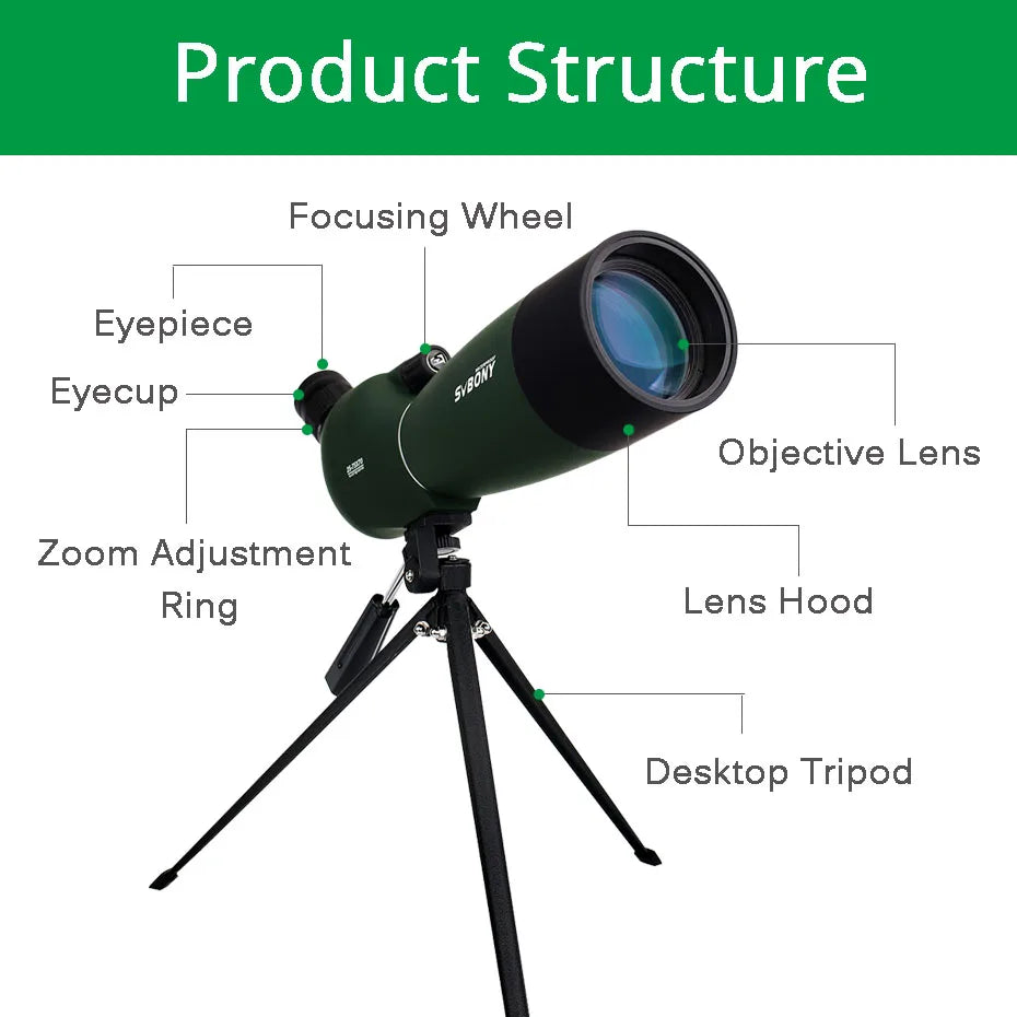 SVBONY 25-75x70 Telescope Spotting Scope Powerful Zoom Monocular FMC BAK4 Waterproof For Bird Watching Target Shotting