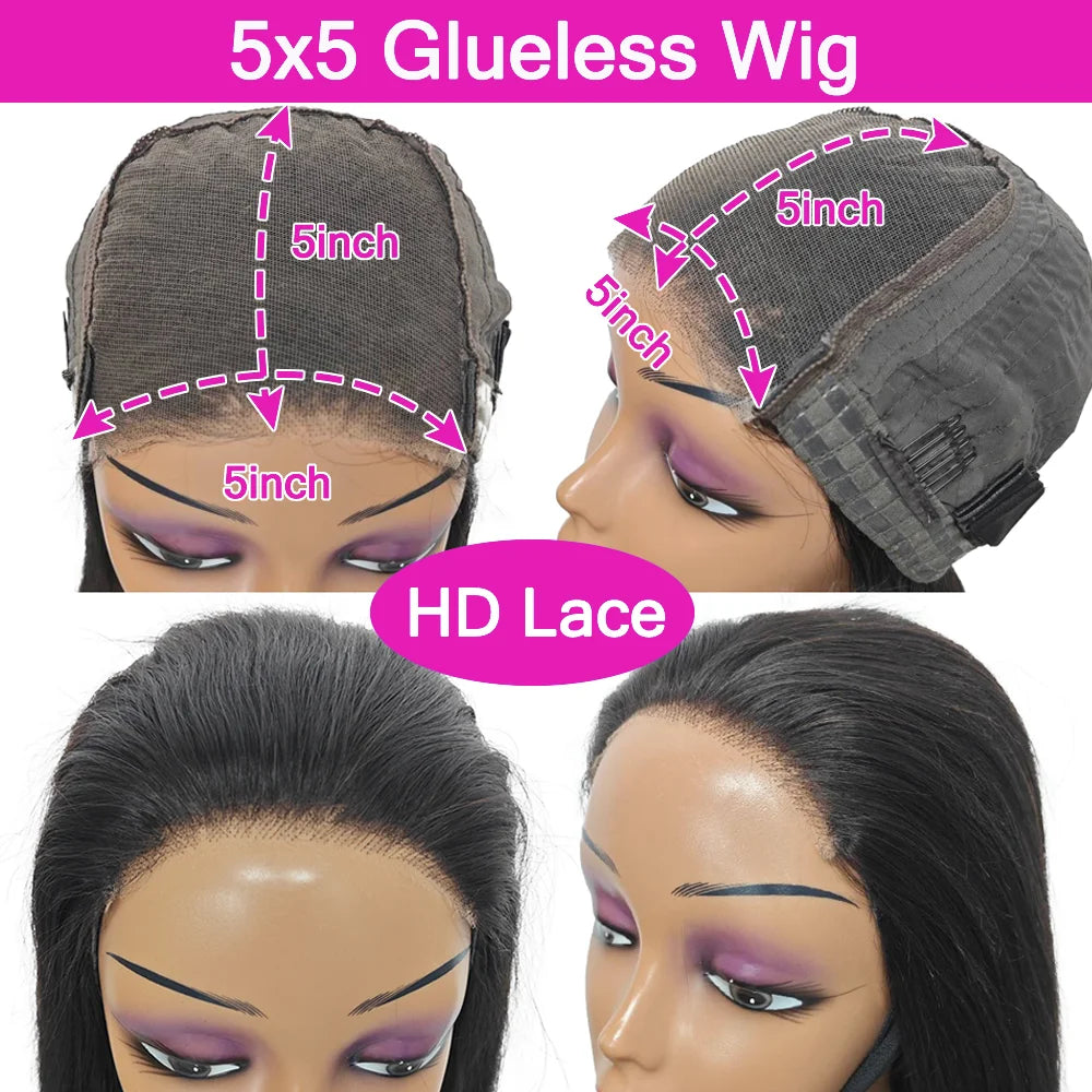 300% 13x6 HD Lace Frontal Wig 100% Raw Human Hair Straight Lace Front Wig 30 36 Inch 5x5 HD Lace Glueless Wig No Glue Human Hair
