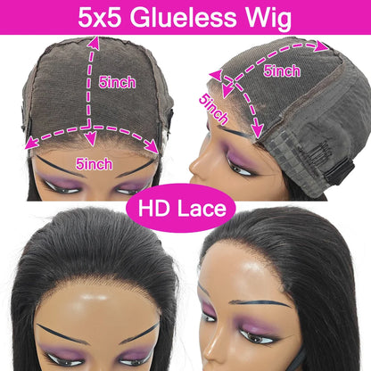 300% 13x6 HD Lace Frontal Wig 100% Raw Human Hair Straight Lace Front Wig 30 36 Inch 5x5 HD Lace Glueless Wig No Glue Human Hair