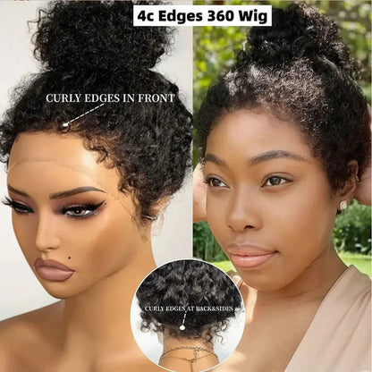 4C Edges Invisible Strap 360 HD Full Lace Frontal Glueless Wig Kinky Curly Human Hair Wig 30 Inch Deep Wave Curly Lace Front Wig