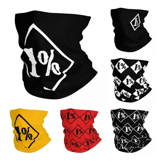 One Percenter 1% Bandana Neck Gaiter Printed Motorcycle Club Biker Mask Scarf Multifunctional Headwear Hiking for Men Women