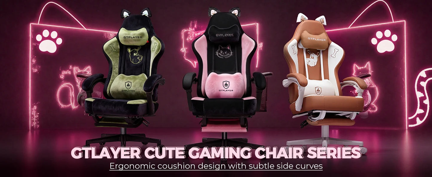 Cat Ear Gaming Chair: Cute Ergonomi Computer Chair with Cat Embroidery, Adjustable Memory Foam Lumbar Support & Headrest