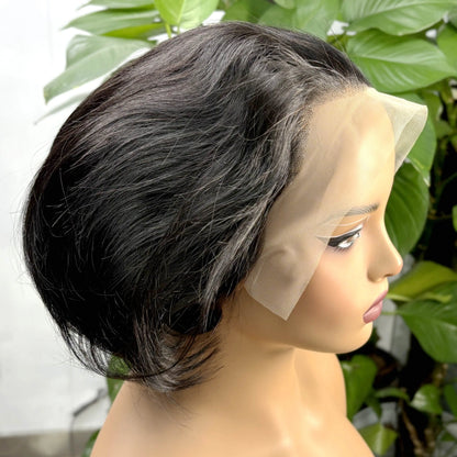 13x4 Lace Frontal 1BT4 Ombre Pixie Cut Wig Human Hair Wigs 300% Density Short Natural Wavy Remy Hair Bob Wigs for Black Women