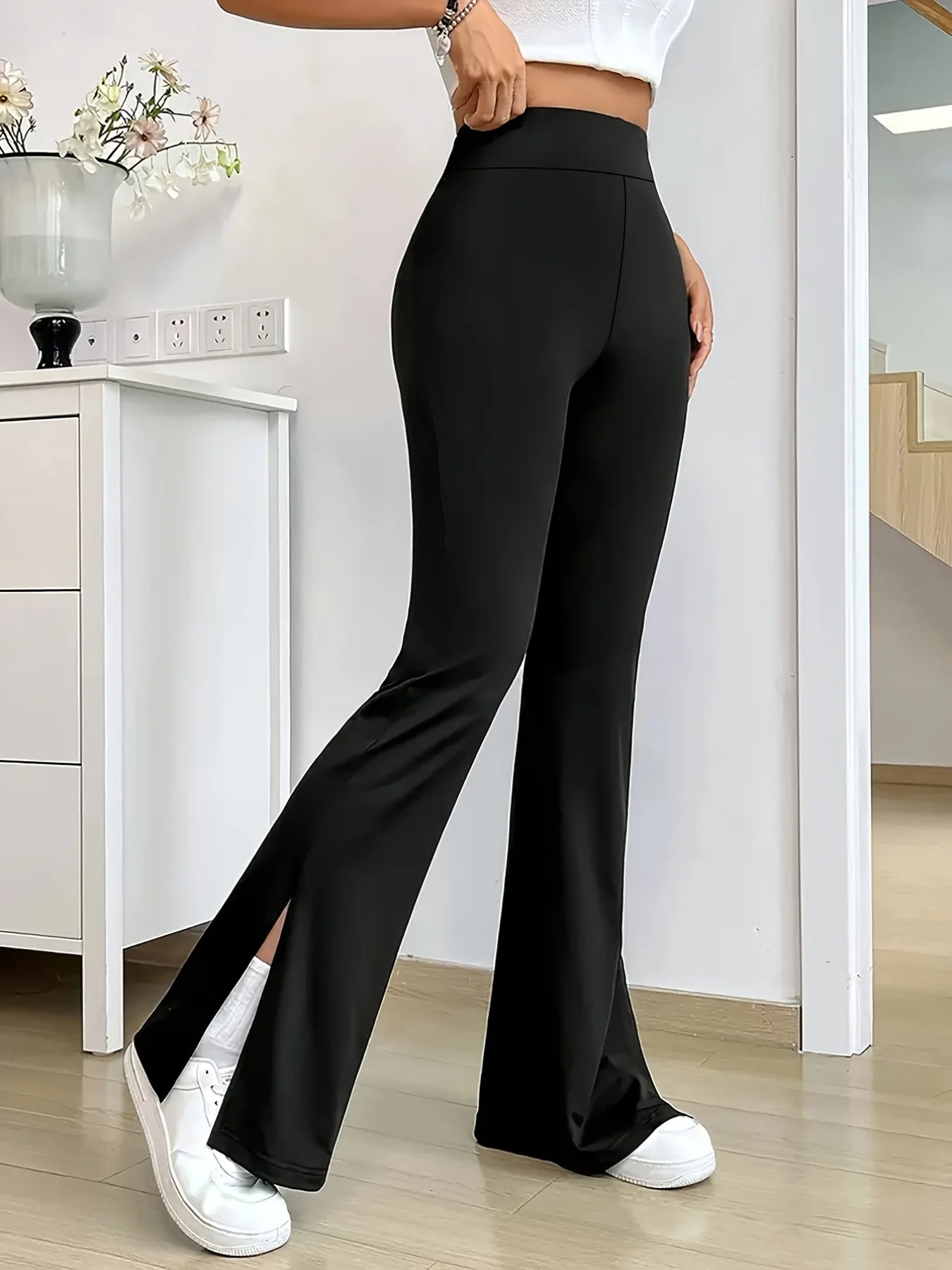 2026 New Fashion Slim Fit Slit Flared Pants Leg Shaping High Waist Stretch Wide Pants Daily Casual Commute streetwear clothing