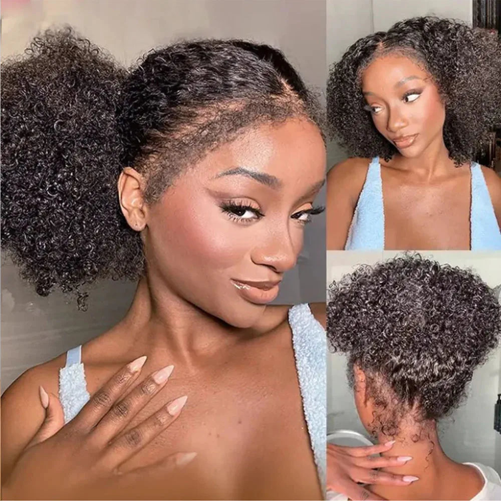 4C Edges Invisible Strap 360 HD Full Lace Frontal Glueless Wig Kinky Curly Human Hair Wig 30 Inch Deep Wave Curly Lace Front Wig