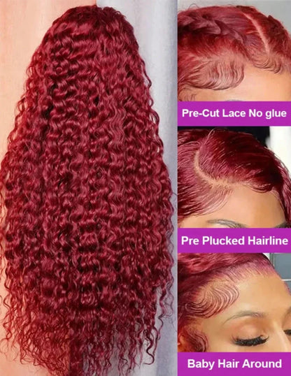 Burgundy 30Inch Deep Wave 99J Lace Front Wigs Human Hair Wigs 13x4 HD Lace Front Wigs Human Hair Pre Plucked Burgundy Wig