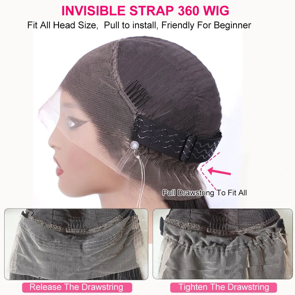 4C Edges Invisible Strap 360 HD Full Lace Frontal Glueless Wig Kinky Curly Human Hair Wig 30 Inch Deep Wave Curly Lace Front Wig