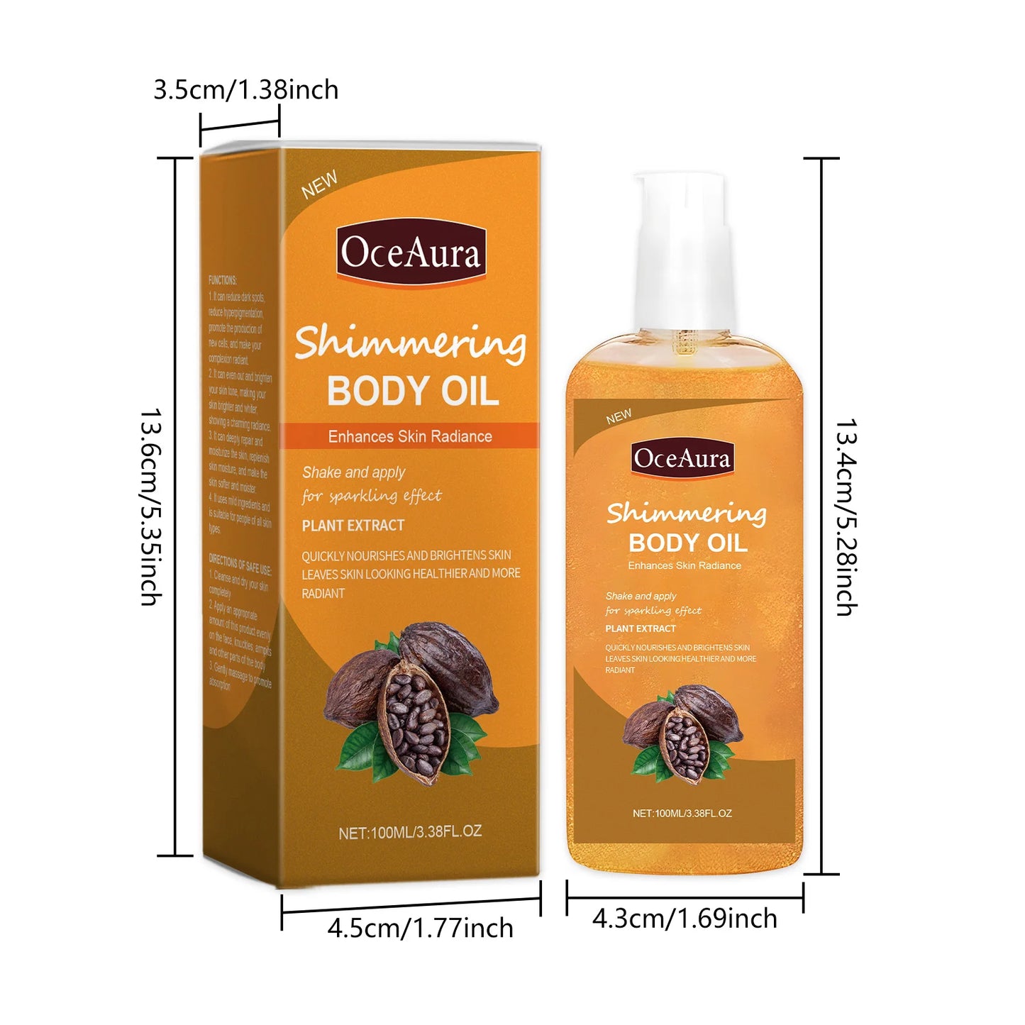 Oceaura 100ml Shimmering Body Oil for Daily Moisturizing Nourishing Glowing Skin Care Sparkling Massage Brighten Body Care