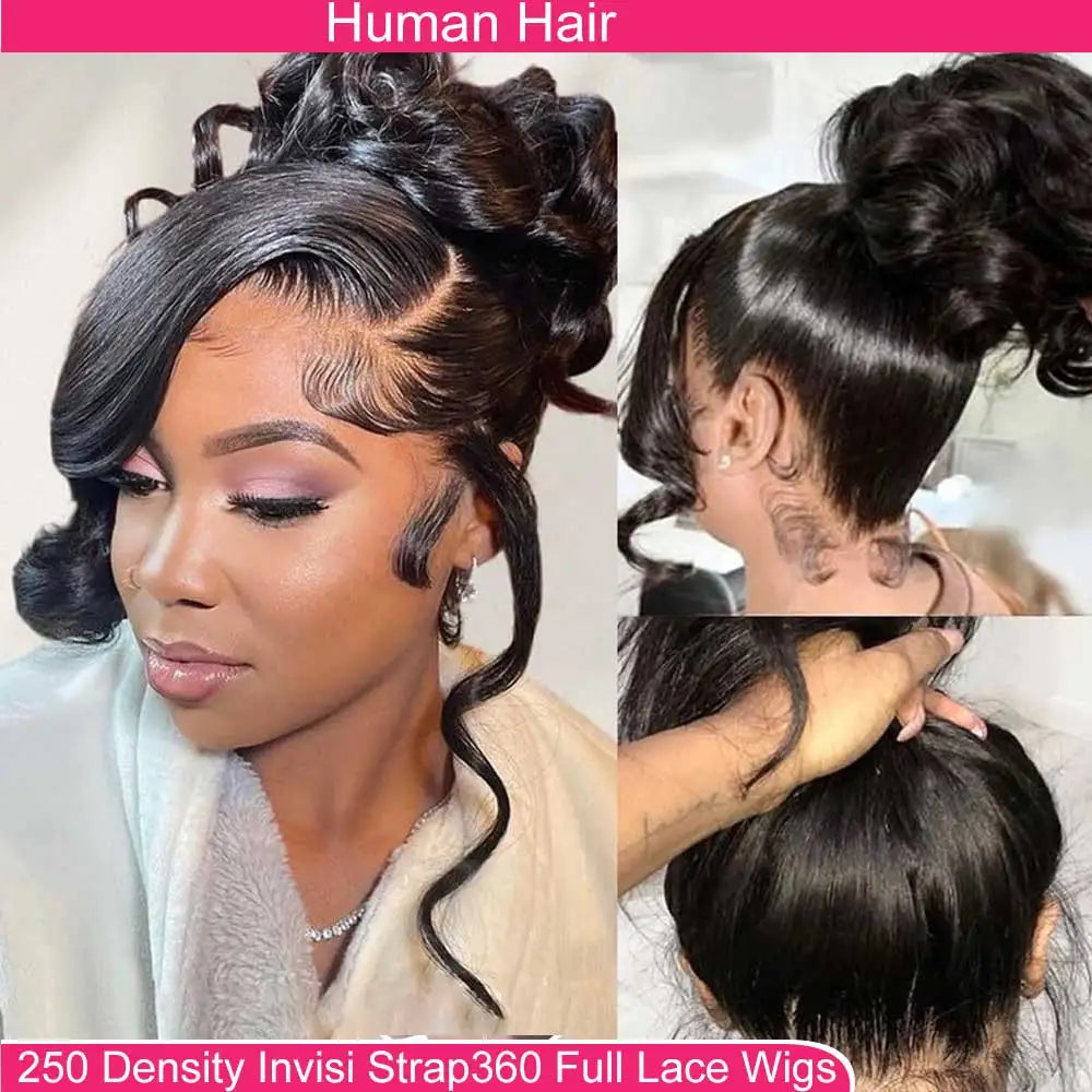 360 Lace Front Wigs Human Hair with Drawstring Pre Plucked Hidden Strap 360 HD Full Lace Body Wave Frontal Wig Glueless Wigs