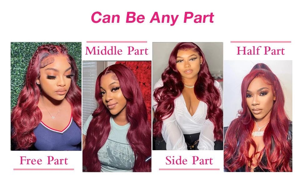 250 Density 99J Burgundy 13x6 Hd Lace Frontal Human Hair Wig Brazilian Hair 30 Inch Colored Body Wave Human Hair Wigs For Women