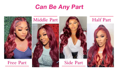 250 Density 99J Burgundy 13x6 Hd Lace Frontal Human Hair Wig Brazilian Hair 30 Inch Colored Body Wave Human Hair Wigs For Women