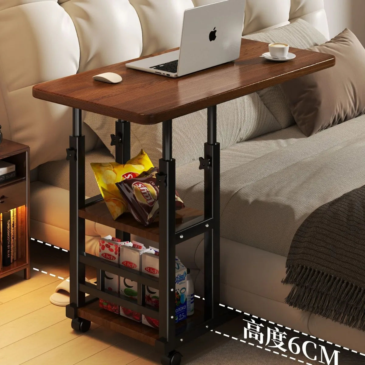 Multifunctional Rolling Bedside Table With Wheels Pulley Movable Lift Table Dormitory Bedside Table Side Movable Laptop Desk