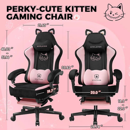 Cat Ear Gaming Chair: Cute Ergonomi Computer Chair with Cat Embroidery, Adjustable Memory Foam Lumbar Support & Headrest