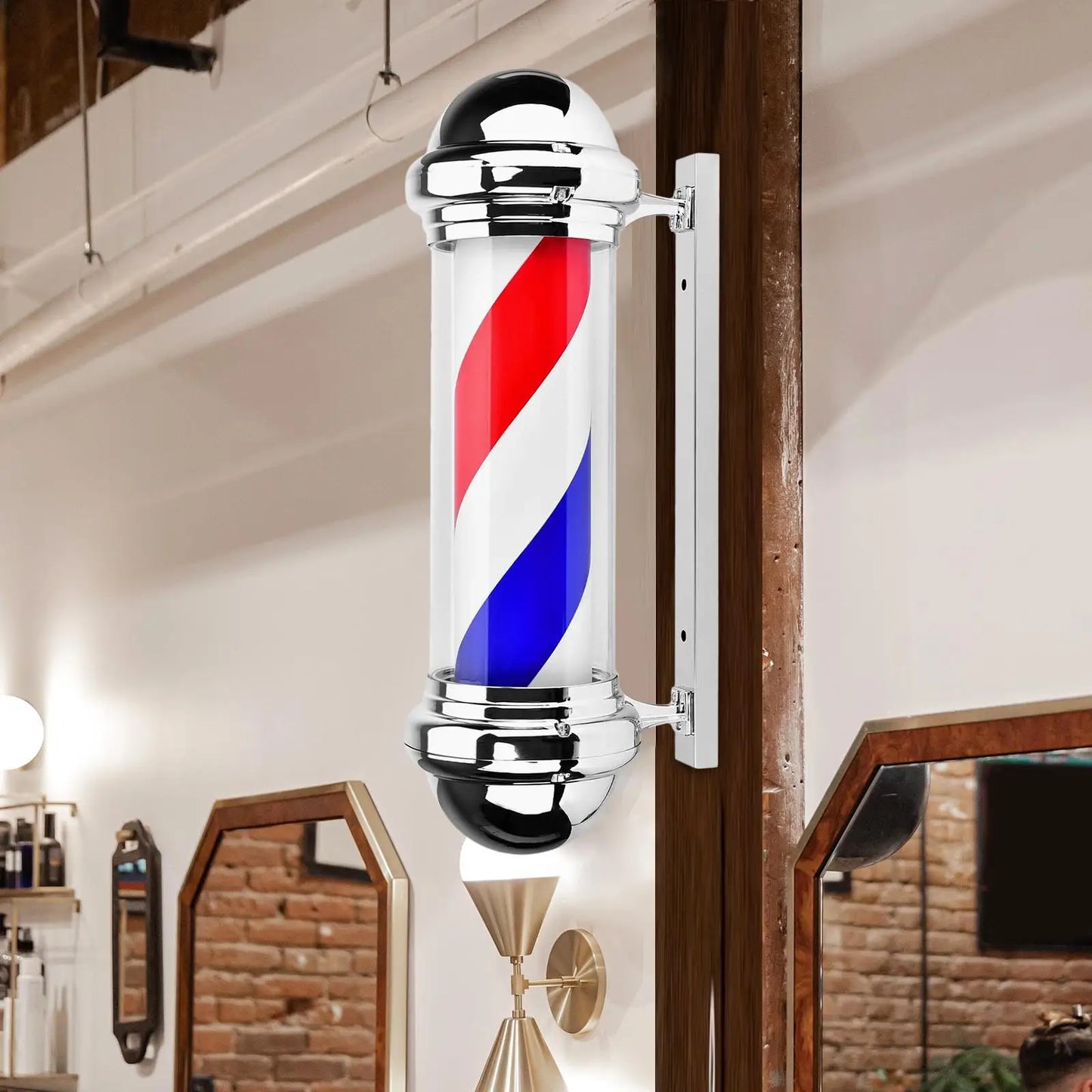 Barber Pole Rotating Light Salon LED Sign Wall Mounted Salon Light Waterproof Sturdy Barbershop Wall Hanging Salon Sign US Plug