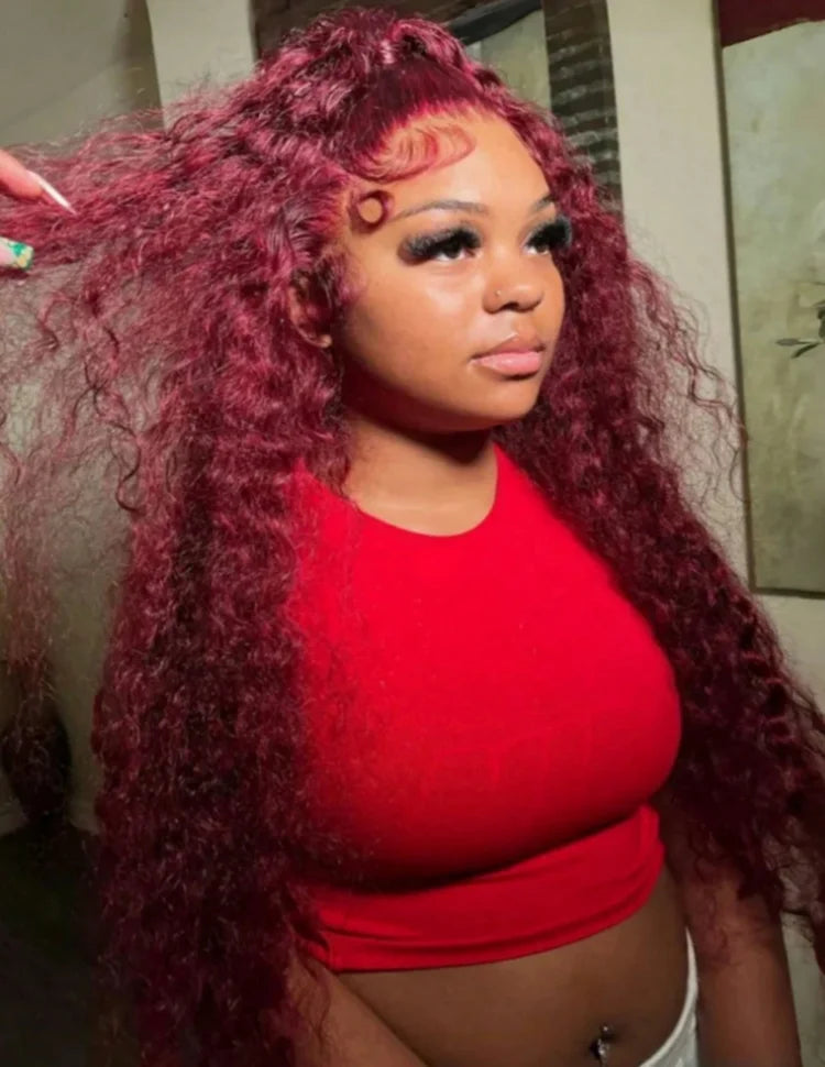 Burgundy 30Inch Deep Wave 99J Lace Front Wigs Human Hair Wigs 13x4 HD Lace Front Wigs Human Hair Pre Plucked Burgundy Wig