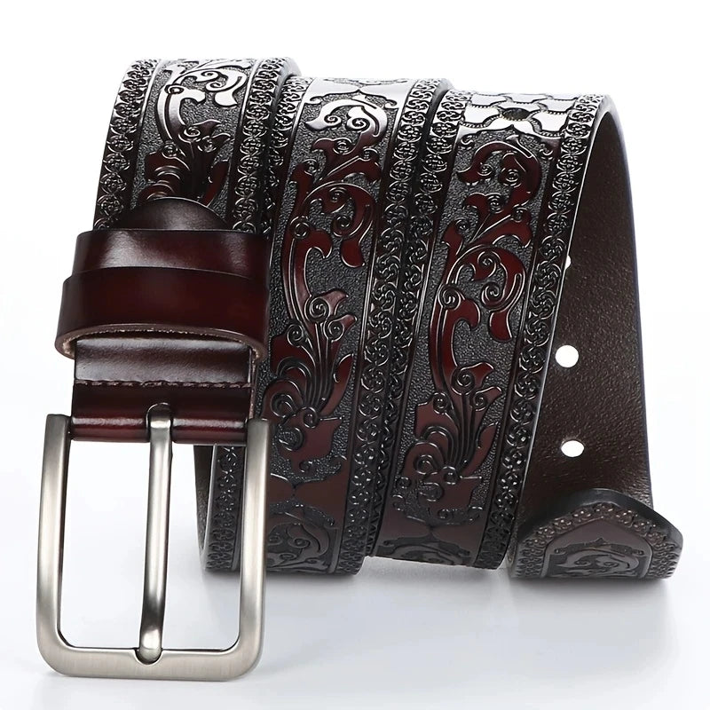 New Genuine leather men's retro western style fashionable alloy buckle belt men's high-end luxury brand jeans belt women