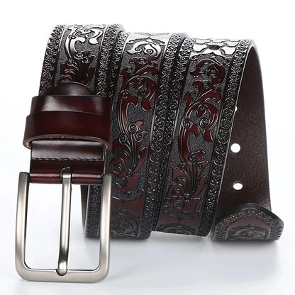 New Genuine leather men's retro western style fashionable alloy buckle belt men's high-end luxury brand jeans belt women