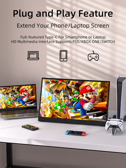 JSHIX 11.6 14 15.6 Inch Portable Monitor 1080P Full HD IPS Second Monitor for Gaming Laptop Phone Switch Xbox Sub Display Screen