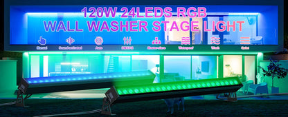 Fieryzeal 4PCS 120W Waterproof Wall Washer Lights IP65 24LEDs RGB Wall Wash Light Bar for Outdoor Building Wedding Sunlights