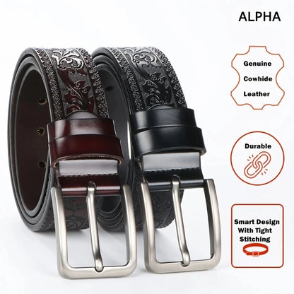 New Genuine leather men's retro western style fashionable alloy buckle belt men's high-end luxury brand jeans belt women
