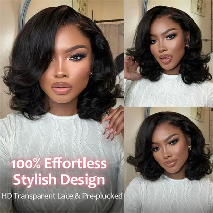 Body Wave 13x4 HD Lace Front Wigs Human Hair 200% Density Bob Wig Human Hair Pre Plucked Short Bob Wigs For Black Women 4x4 Lace Closure Frontal Wig Human Hair Natural Black Loose Wavy 14 Inch Bob Wigs