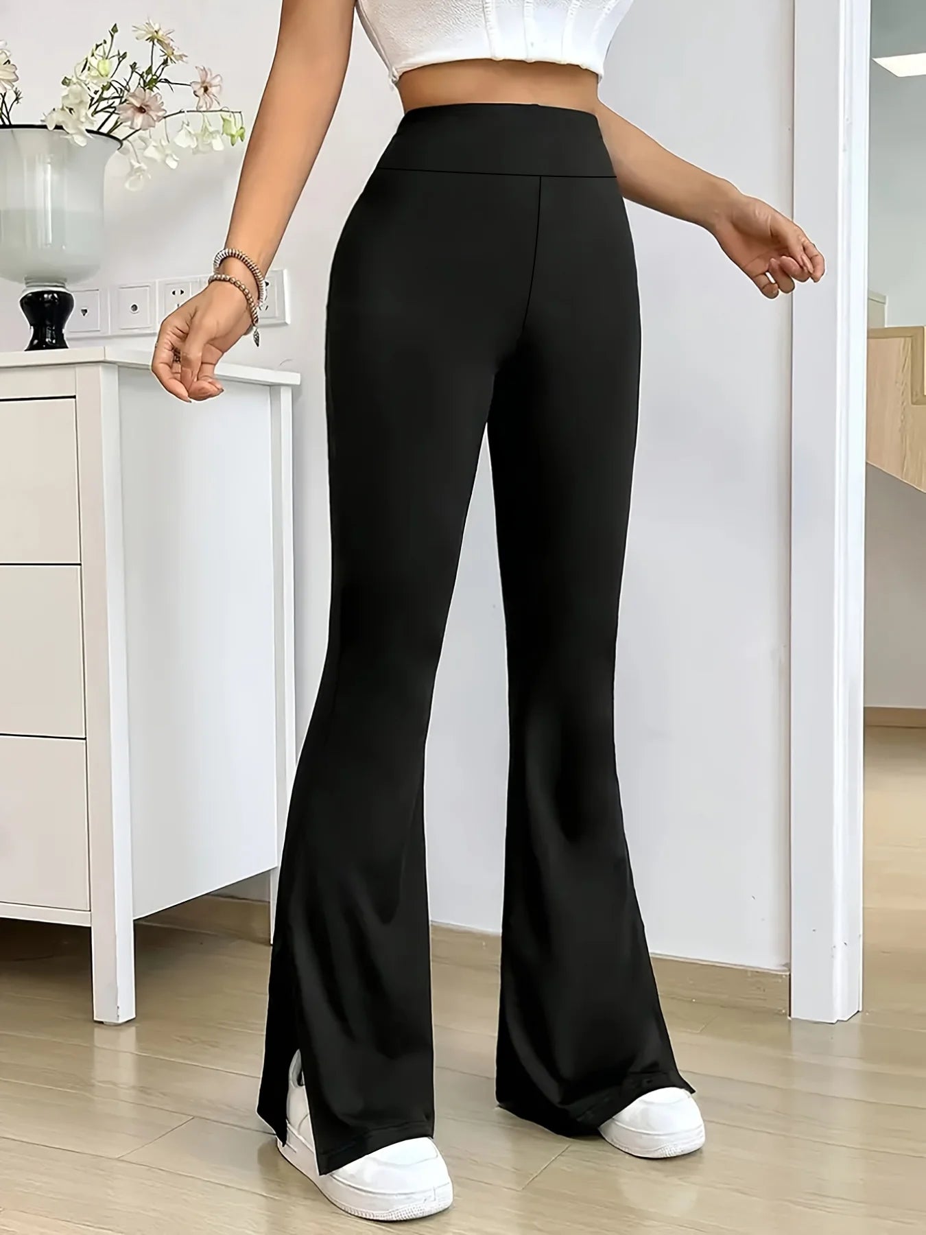 2026 New Fashion Slim Fit Slit Flared Pants Leg Shaping High Waist Stretch Wide Pants Daily Casual Commute streetwear clothing