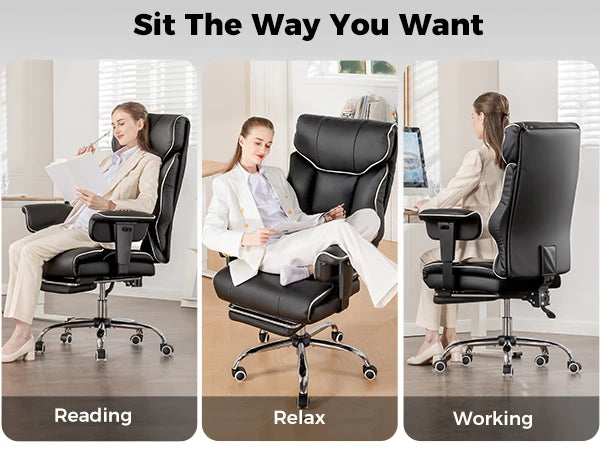 COMHOMA Big and Tall Office Chair 400lbs High Back Leather Executive Chair with Ergonomic Lumbar Support & Pocket Spring Cushion