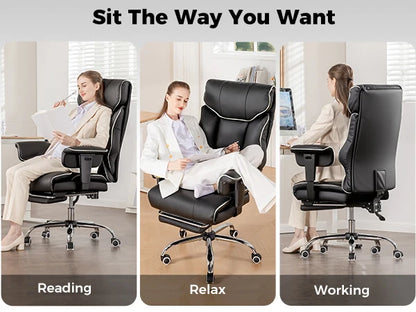 COMHOMA Big and Tall Office Chair 400lbs High Back Leather Executive Chair with Ergonomic Lumbar Support & Pocket Spring Cushion