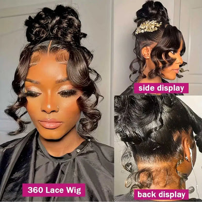 360 Lace Front Wigs Human Hair with Drawstring Pre Plucked Hidden Strap 360 HD Full Lace Body Wave Frontal Wig Glueless Wigs