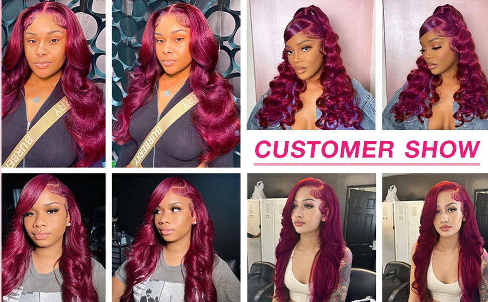 250 Density 99J Burgundy 13x6 Hd Lace Frontal Human Hair Wig Brazilian Hair 30 Inch Colored Body Wave Human Hair Wigs For Women