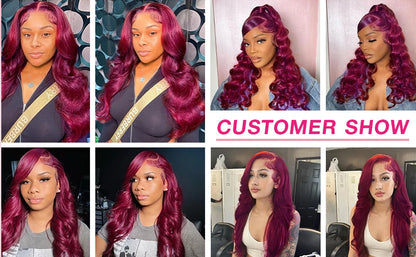 250 Density 99J Burgundy 13x6 Hd Lace Frontal Human Hair Wig Brazilian Hair 30 Inch Colored Body Wave Human Hair Wigs For Women