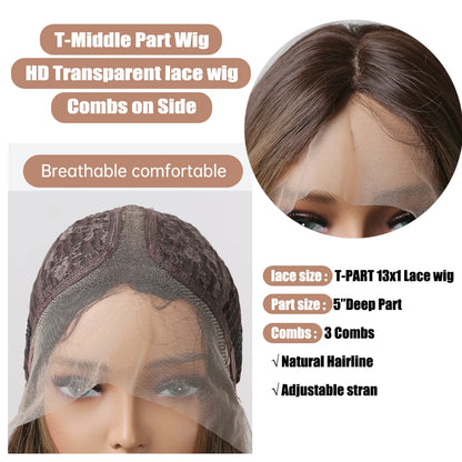 Long Wavy Transparent Lace Front Synthetic Wigs Brown Golden Ombre Lace Frontal Wig for Black Women Natural Cosplay Closure Hair
