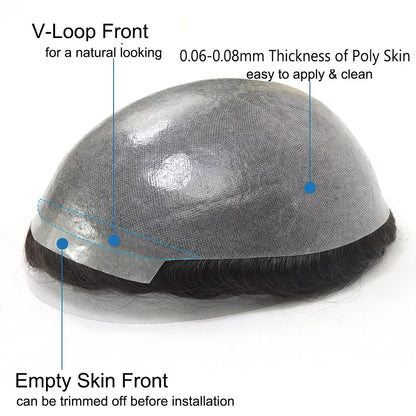 Single Knots Ultra-Thin Skin Toupee for Men Male Hair Prosthesis Premier Toupee Men's Wig 100% Human Hair Replacement System