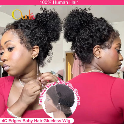 4C Kinky Edges Water Wave Invisible Strap 360 Full Lace Front Glueless Wig Vietnamese Raw Human Hair Deep Wave Lace Frontal Wig