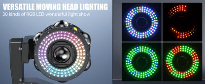 Fieryzeal 160W RGBW Beam Moving Head Light 3-Axis LED Stage Light 360 Rotation DMX Strobe Effect for DJ Disco Wedding Party