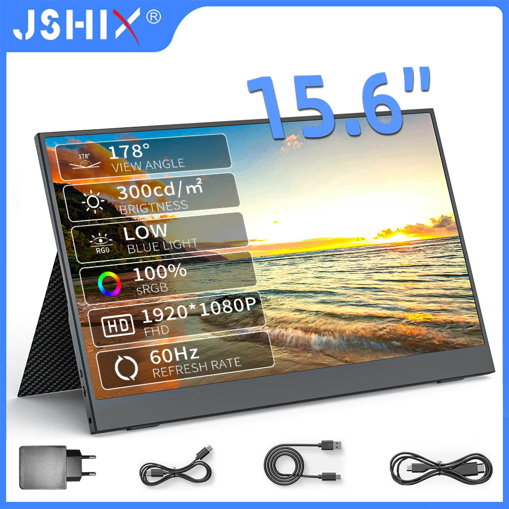 JSHIX 11.6 14 15.6 Inch Portable Monitor 1080P Full HD IPS Second Monitor for Gaming Laptop Phone Switch Xbox Sub Display Screen