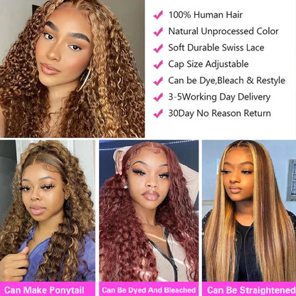Highlight Wig Human Hair Ombre Hd Lace Wig 13x6 Deep Curly Lace Frontal Human Hair Wig Brazilian 13x4 Water Wave Wigs For Women