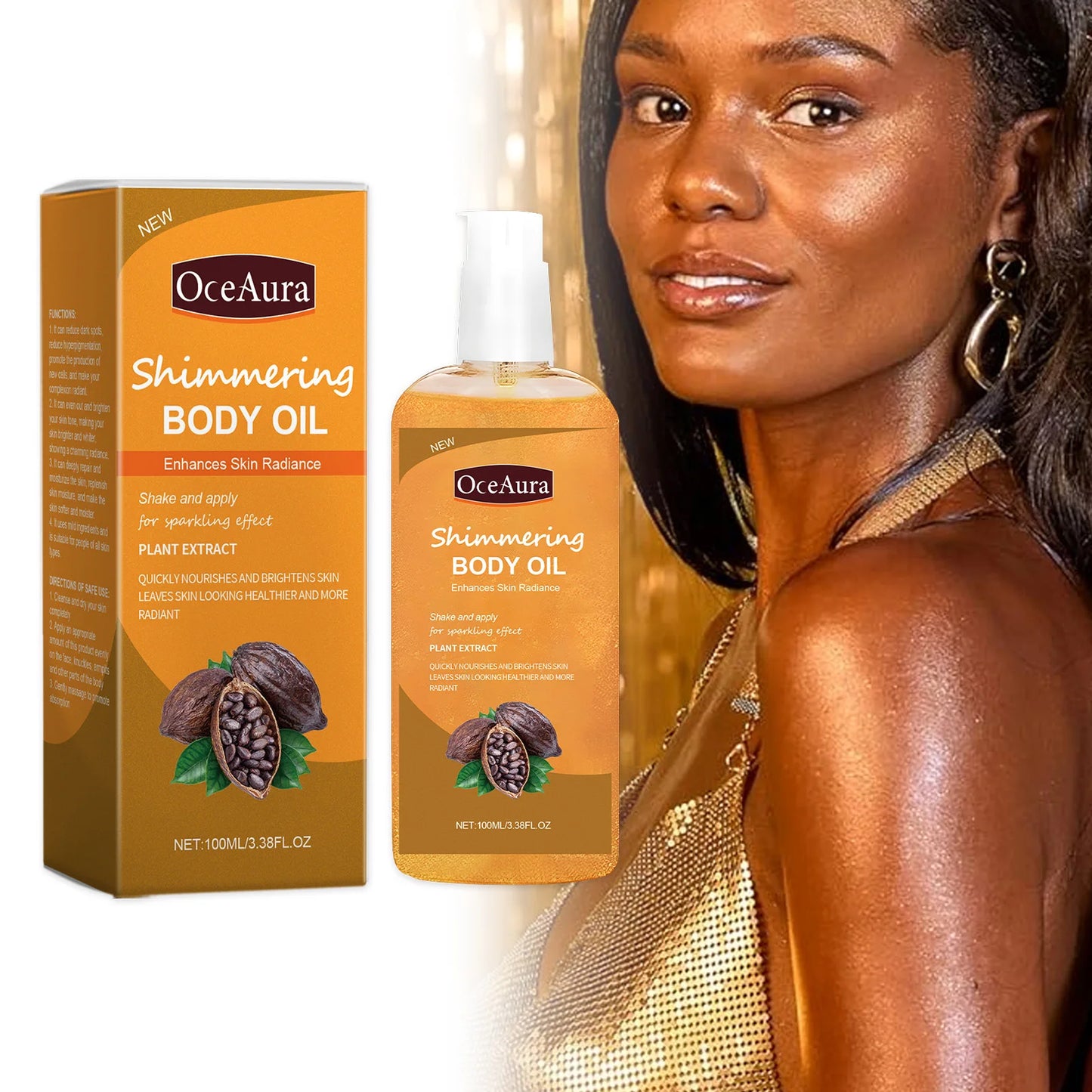 Oceaura 100ml Shimmering Body Oil for Daily Moisturizing Nourishing Glowing Skin Care Sparkling Massage Brighten Body Care