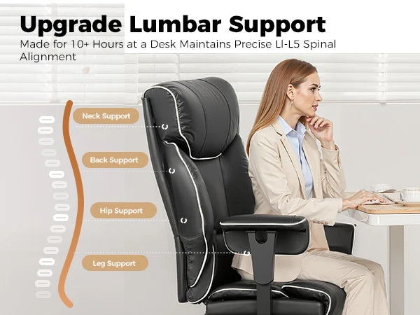 COMHOMA Big and Tall Office Chair 400lbs High Back Leather Executive Chair with Ergonomic Lumbar Support & Pocket Spring Cushion