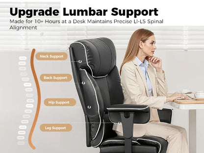 COMHOMA Big and Tall Office Chair 400lbs High Back Leather Executive Chair with Ergonomic Lumbar Support & Pocket Spring Cushion