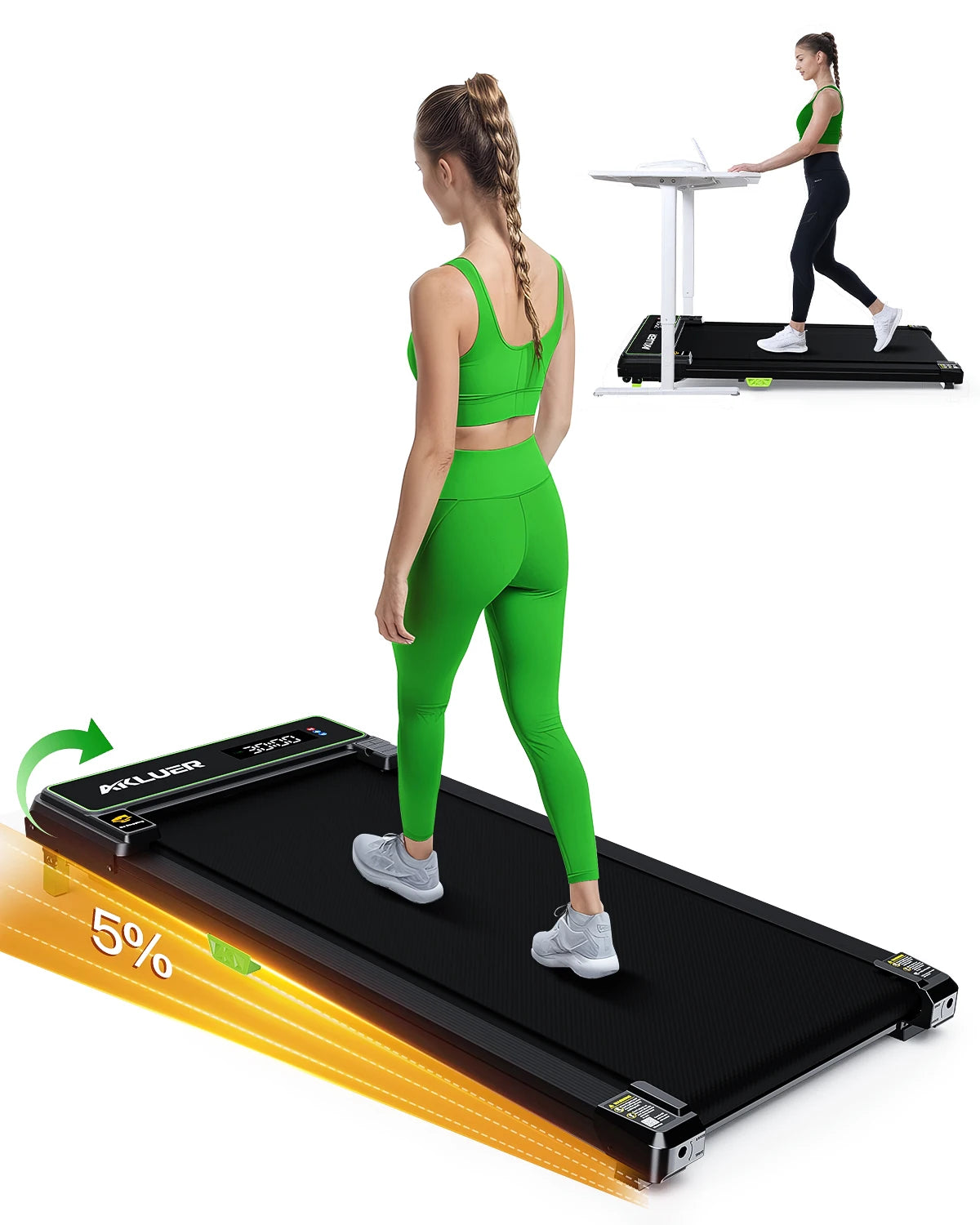 AKLUER Walking Pad with Incline,Under Desk Treadmill for Home,2.5HP with Remote Control,4 in 1 Incline Treadmill with LED Displa