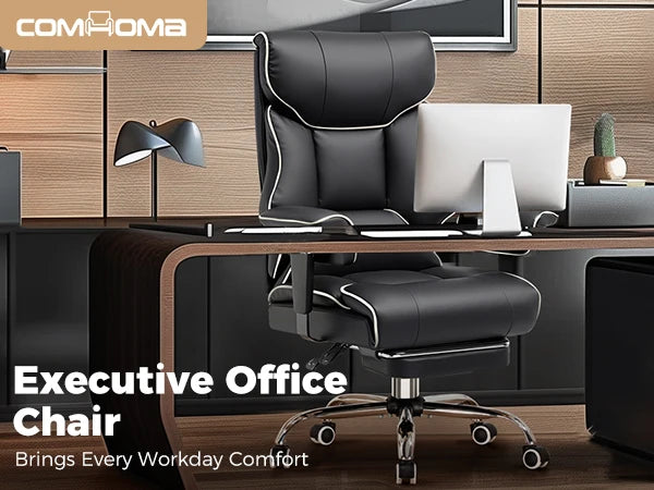 COMHOMA Big and Tall Office Chair 400lbs High Back Leather Executive Chair with Ergonomic Lumbar Support & Pocket Spring Cushion
