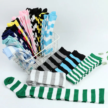 Womens Striped Thigh High Stockings Ladies Girls Black White pink Long Over Above Knee Socks femboy Cosplay Lolita Harajuku Y2k